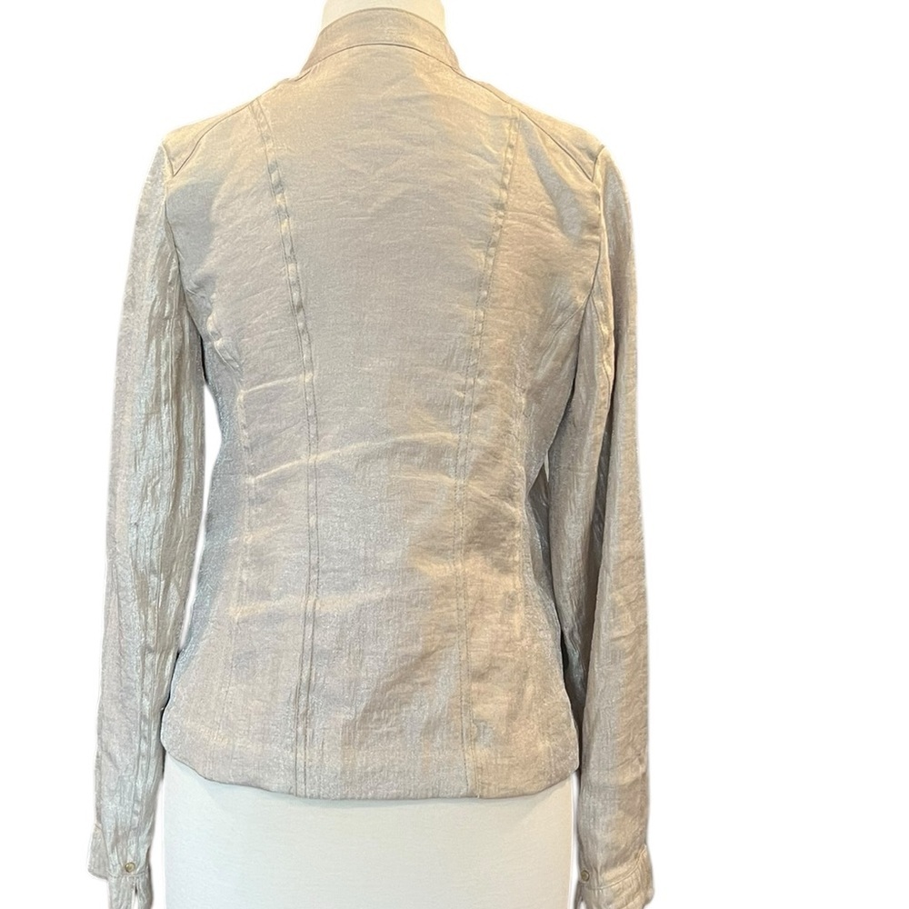 Chico’s Foiled Linen Gold Shimmer Lightweight Jacket Blazer Zip Closure Small - Picture 3 of 12